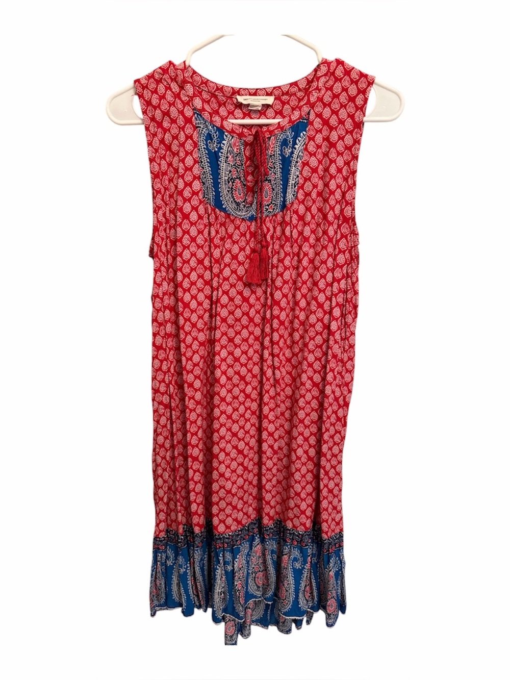 beachlunchlounge Red Printed Swim Coverup Dress with Blue Accents. Size Medium